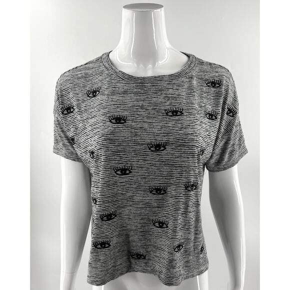 Akemi Kin Anthropologie All Eyes Top Size XS Gray Striped Embroidered Boxy Fit - Picture 1 of 8